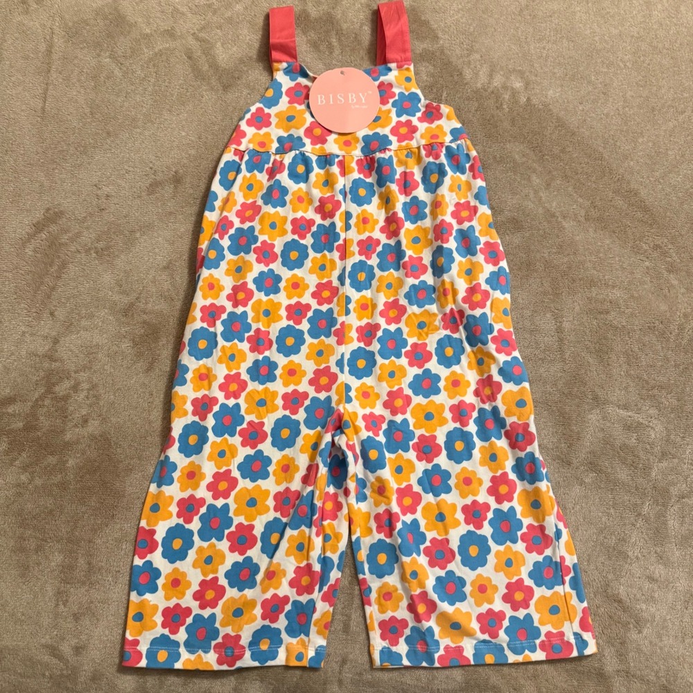 Bisby Kids Girls Floral Jumpsuit Multi Color Wide Leg Sleeveless Size 5 NWT